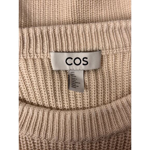 COS Sweater Small Womens Ivory Knit Shoulder Cutout Balloon Sleeve Pullover - Picture 7 of 8